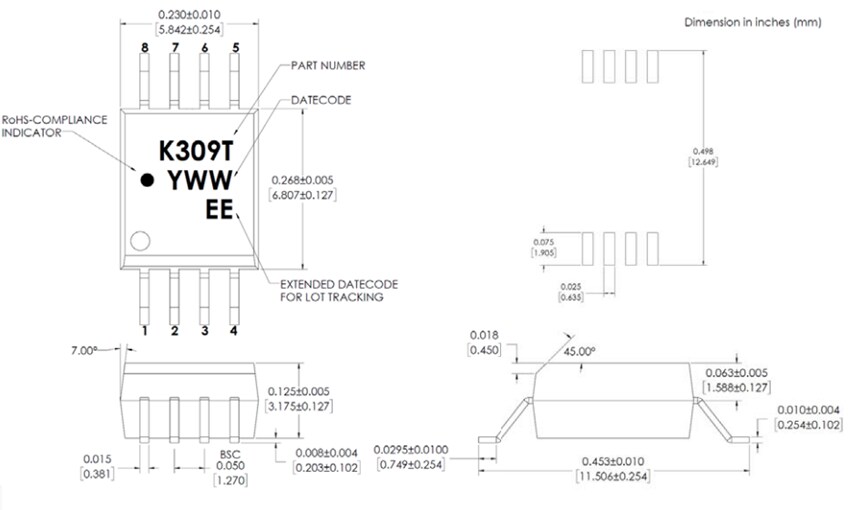 Mechanical Drawing - Broadcom ACPL-K309T Automotive Photovoltaic Drivers